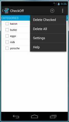 screenshot: extended menu